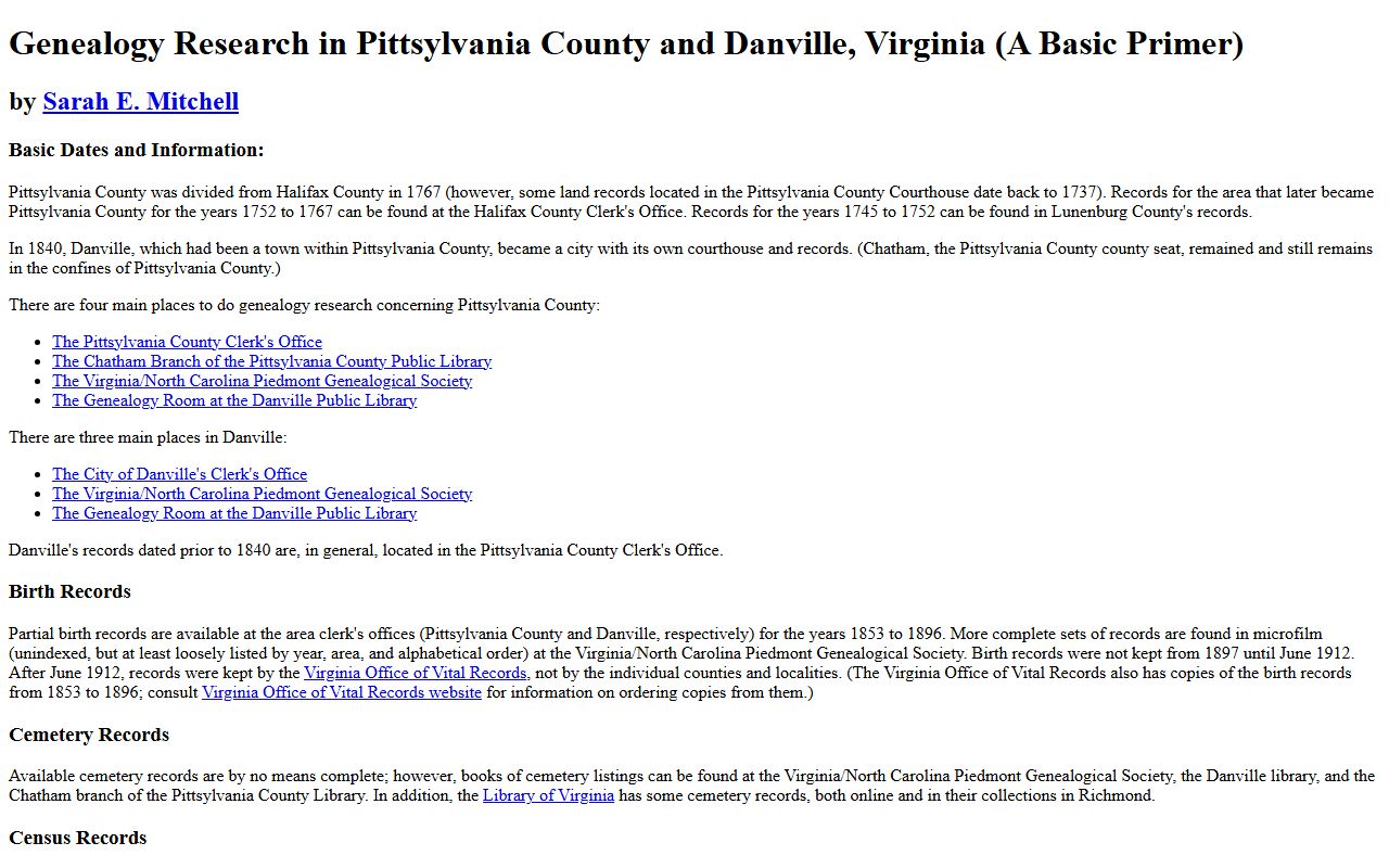 Danville Virginia family history records archive