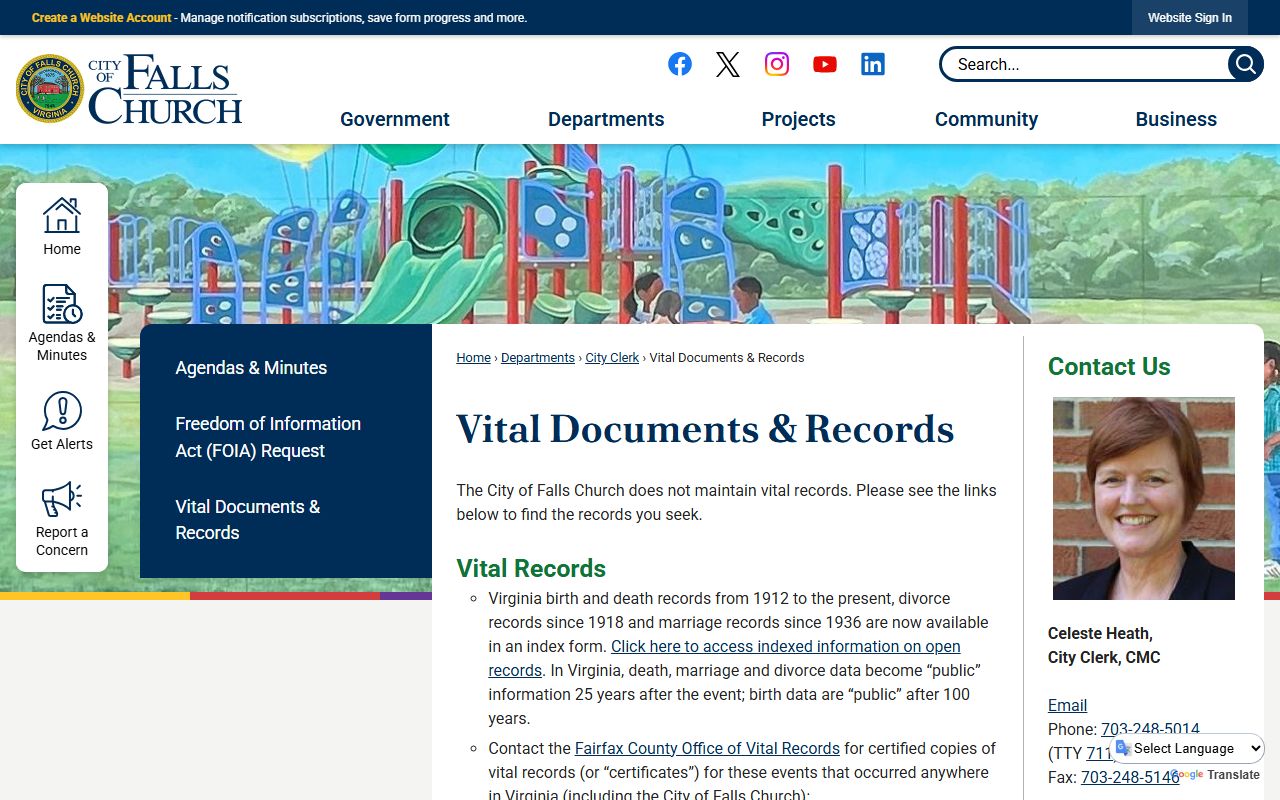 Falls Church Virginia vital documents and genealogy records