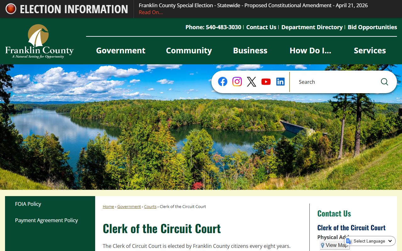 Franklin County Clerk of Circuit Court genealogy records Virginia