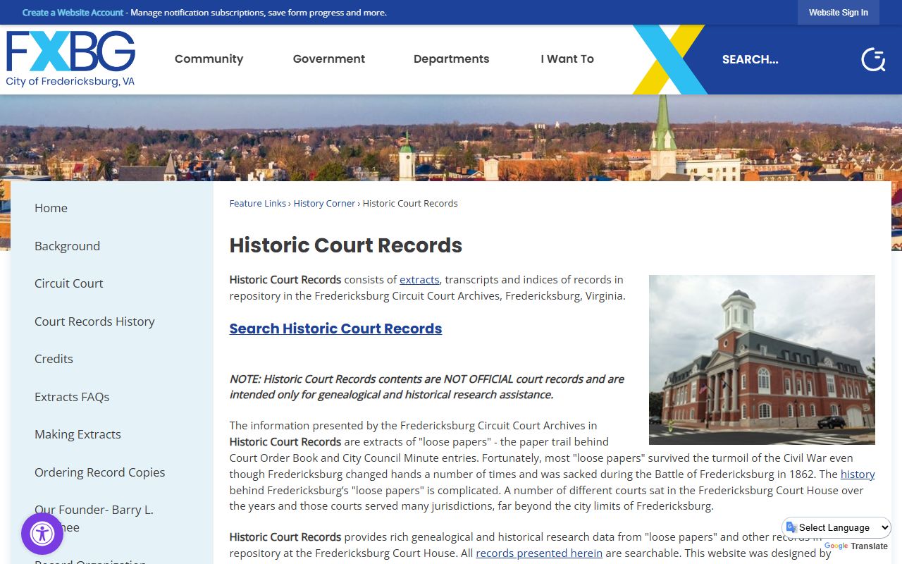 Fredericksburg genealogy court archives historical research Virginia
