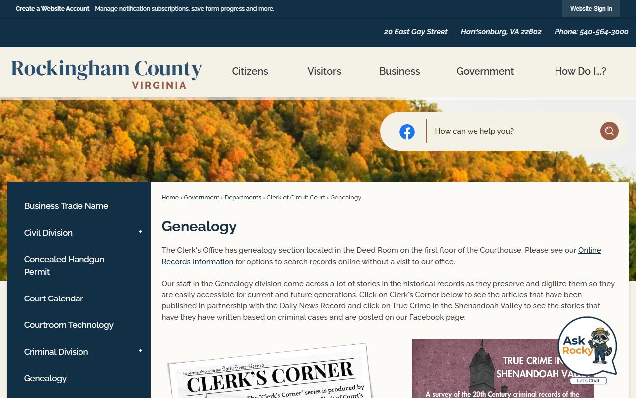 Harrisonburg Virginia Rockingham County Circuit Court genealogy records