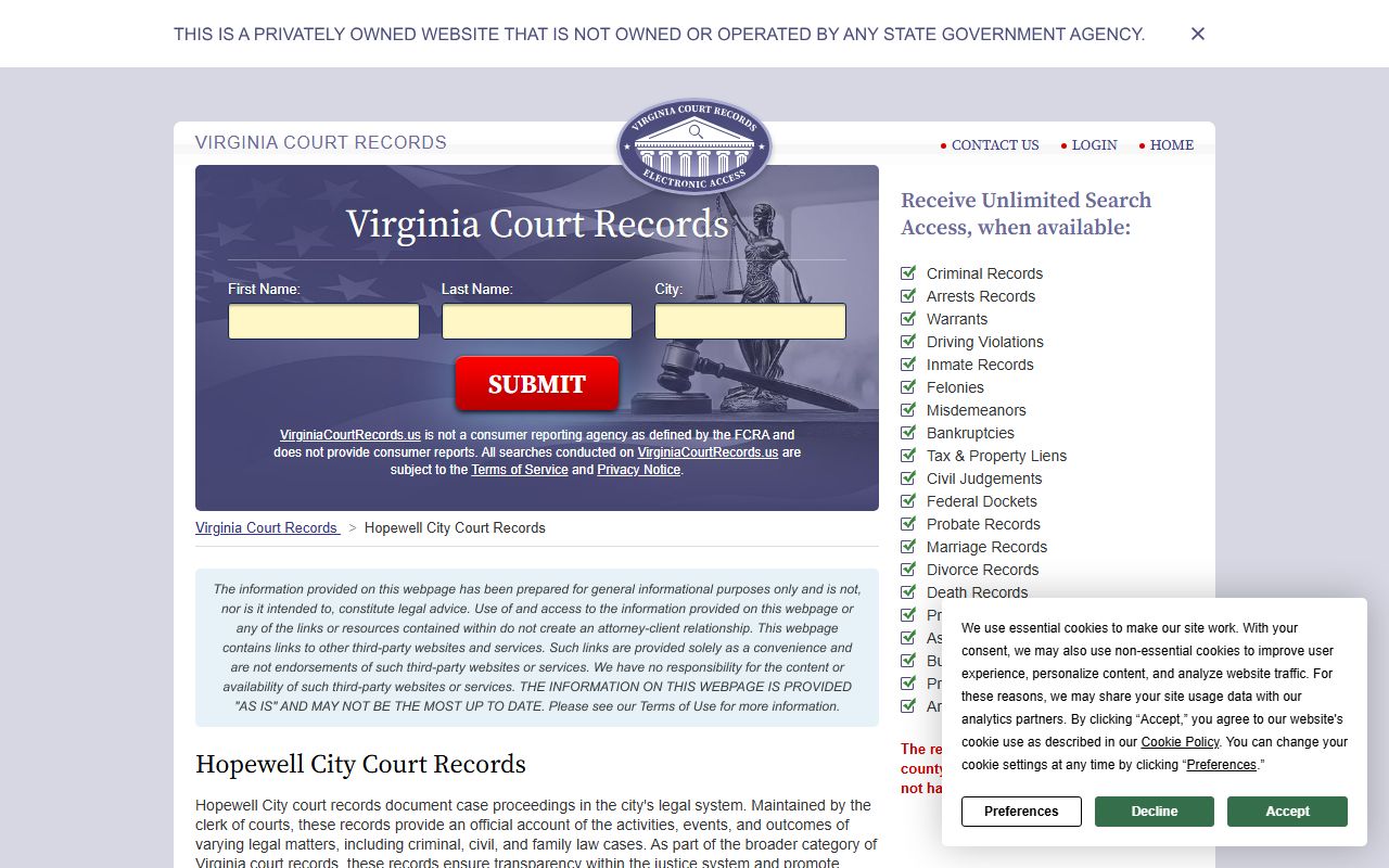 Hopewell Virginia court records genealogy search
