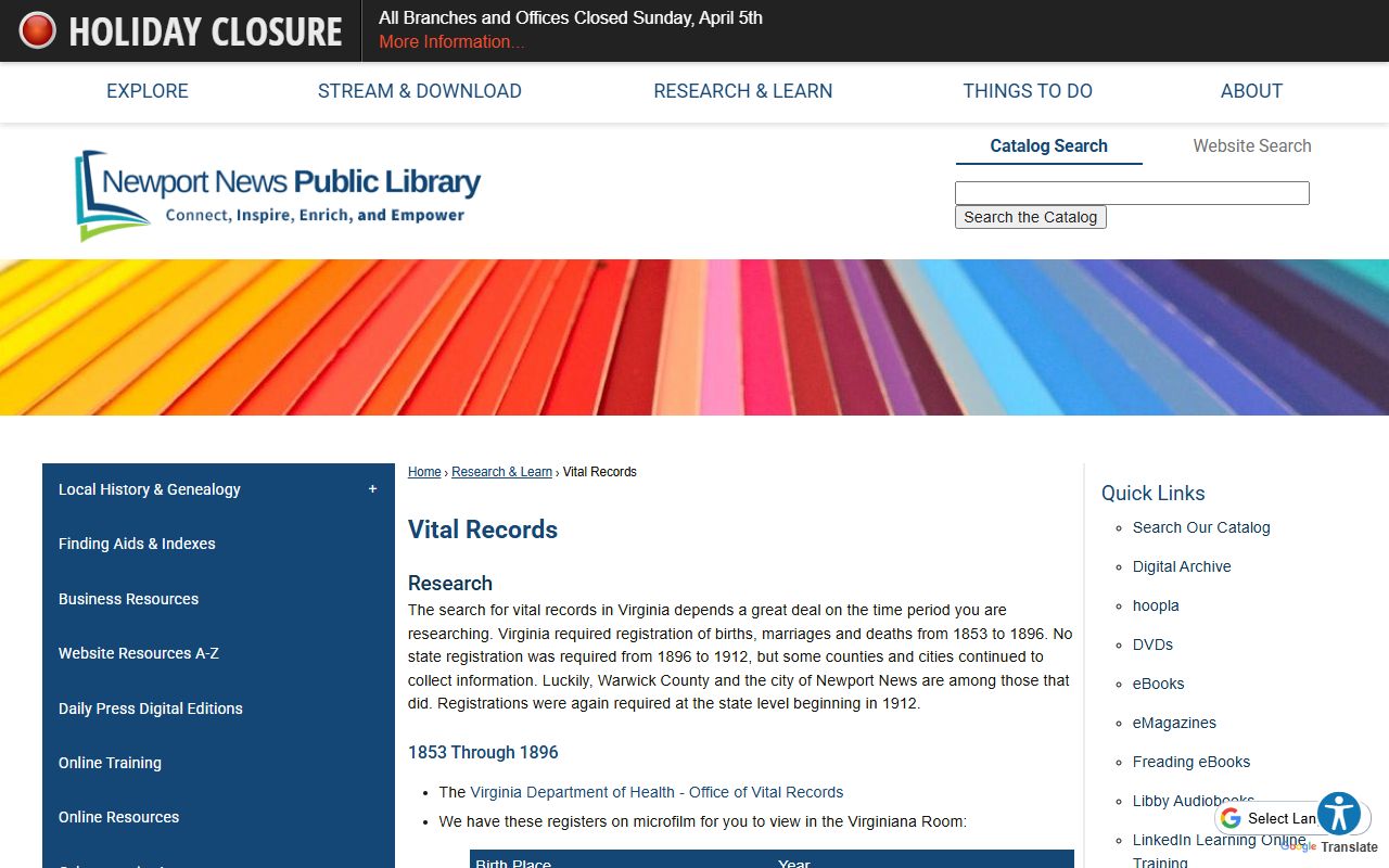 Newport News public library genealogy records search