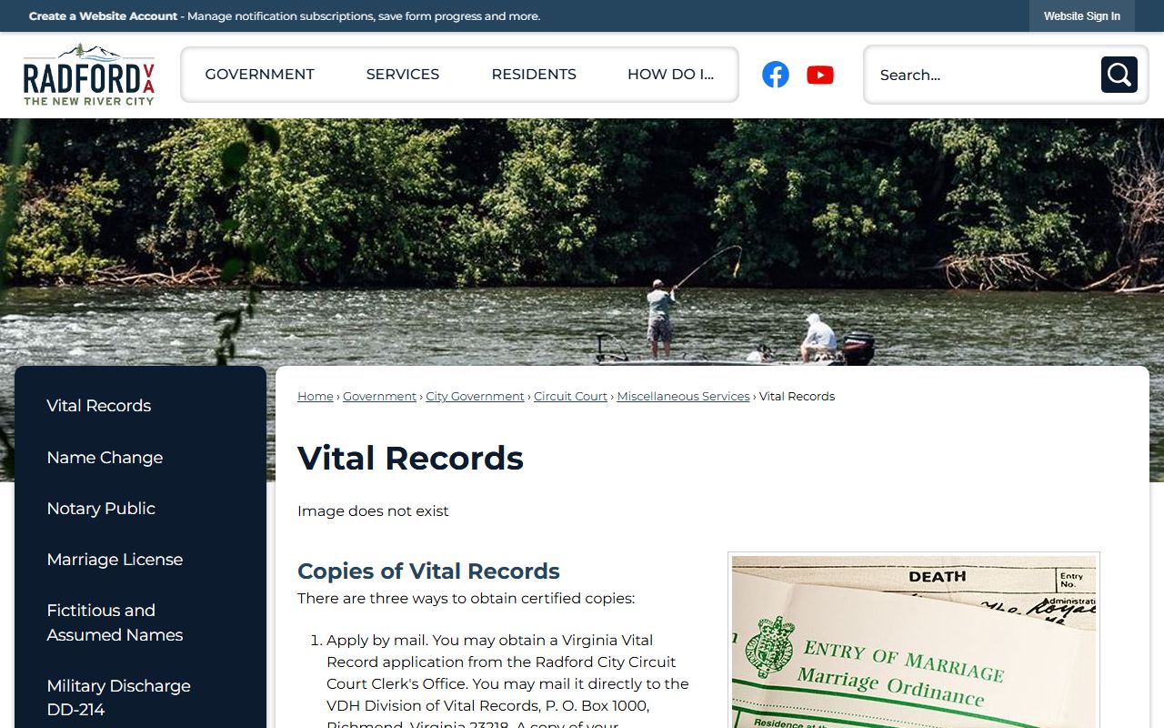 Radford Virginia genealogy vital records city page