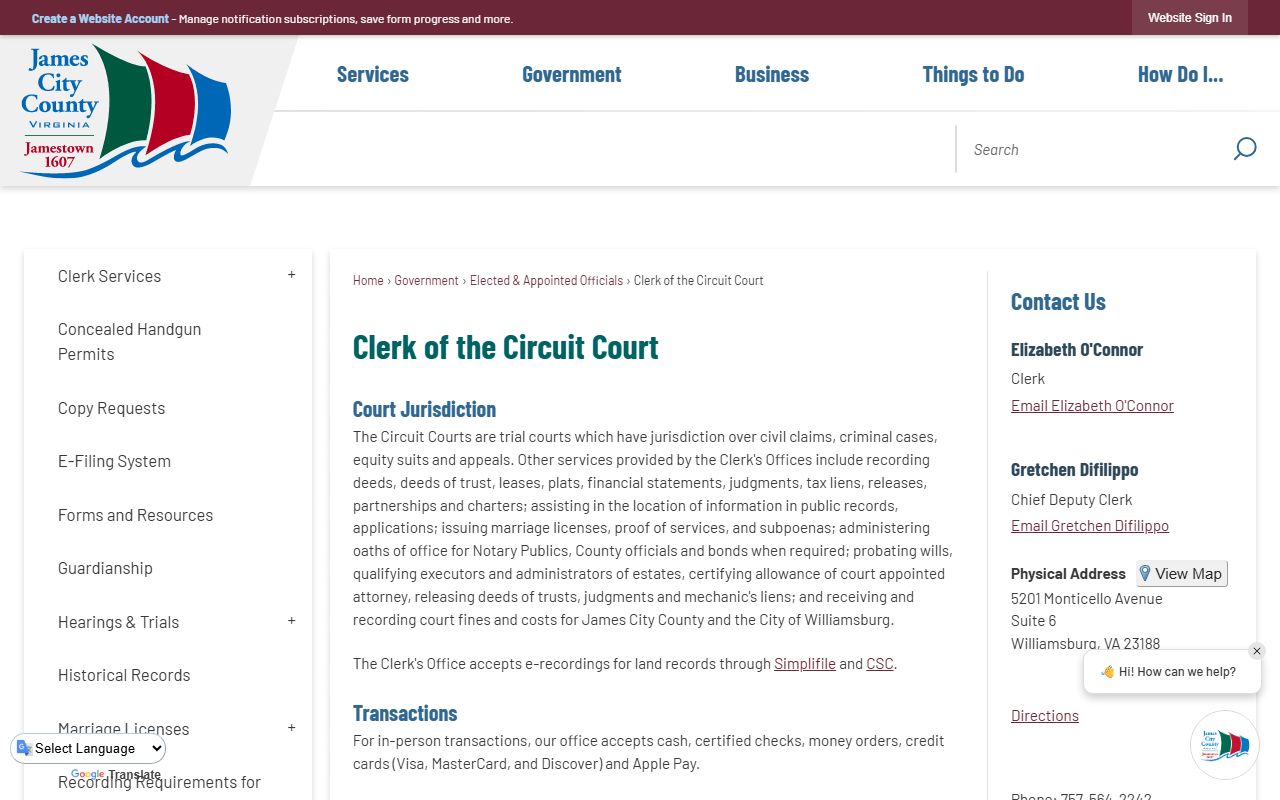 Williamsburg Virginia James City County Circuit Court genealogy records