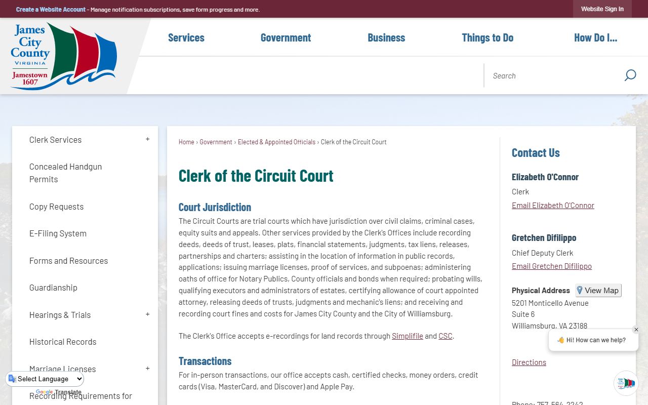 Williamsburg Virginia genealogy court clerk James City County records