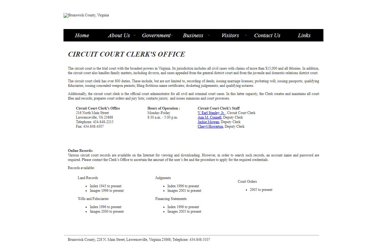 Brunswick County Virginia genealogy circuit court records
