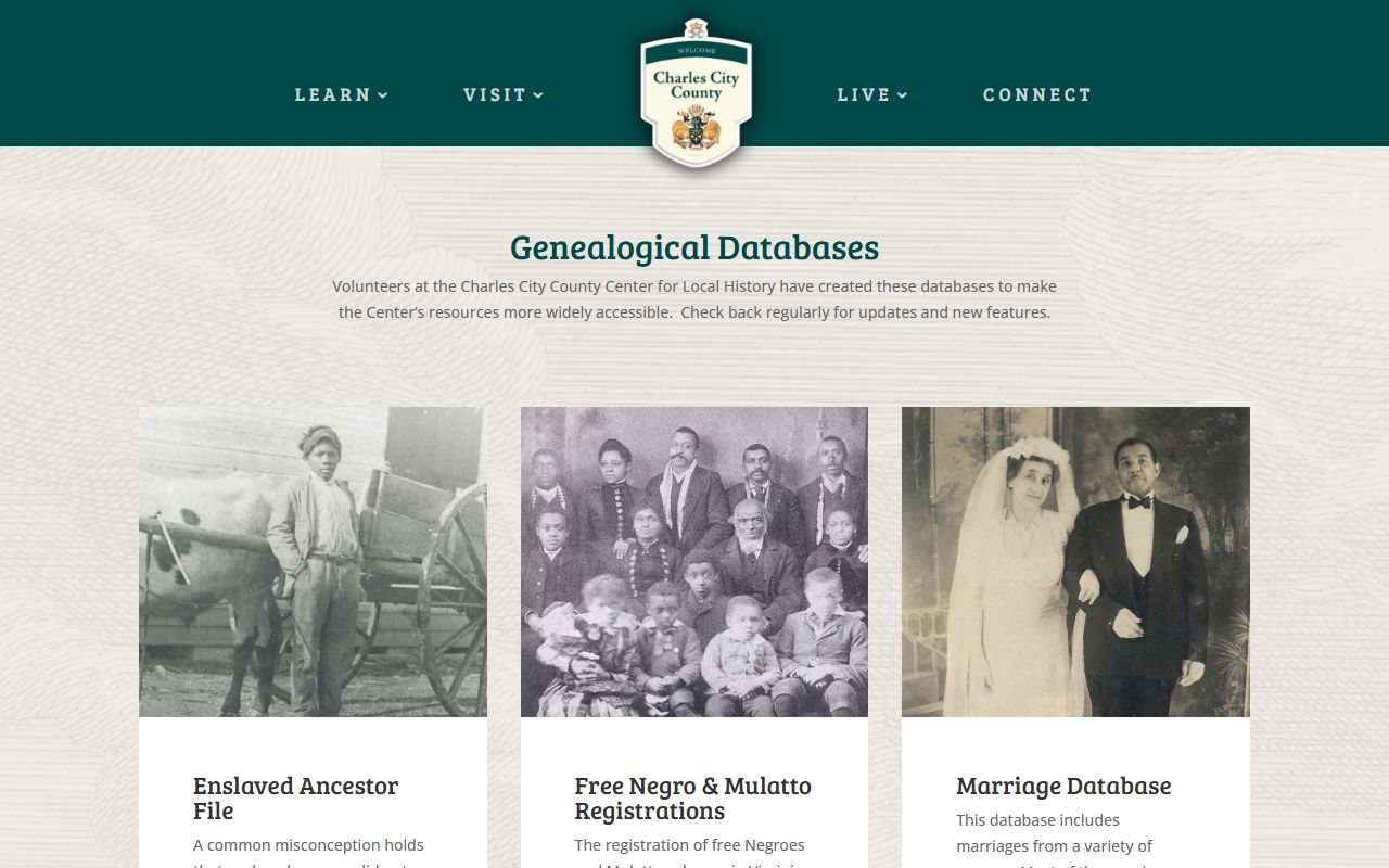 Charles City County genealogical databases for family history research