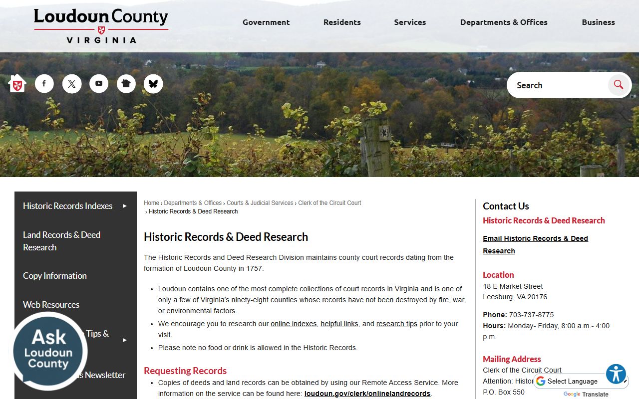Loudoun County Virginia family history records