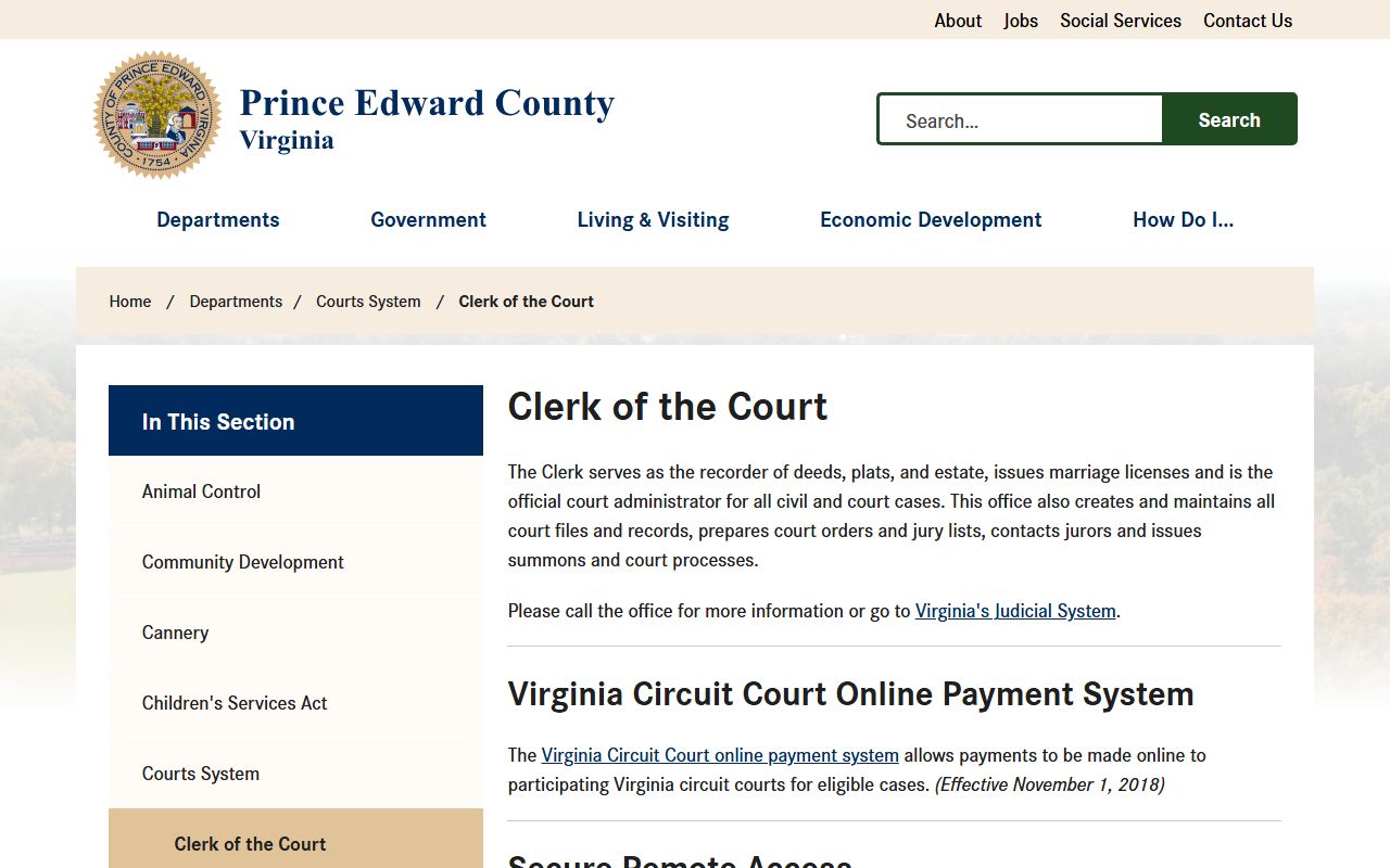 Prince Edward County Virginia genealogy clerk of court records