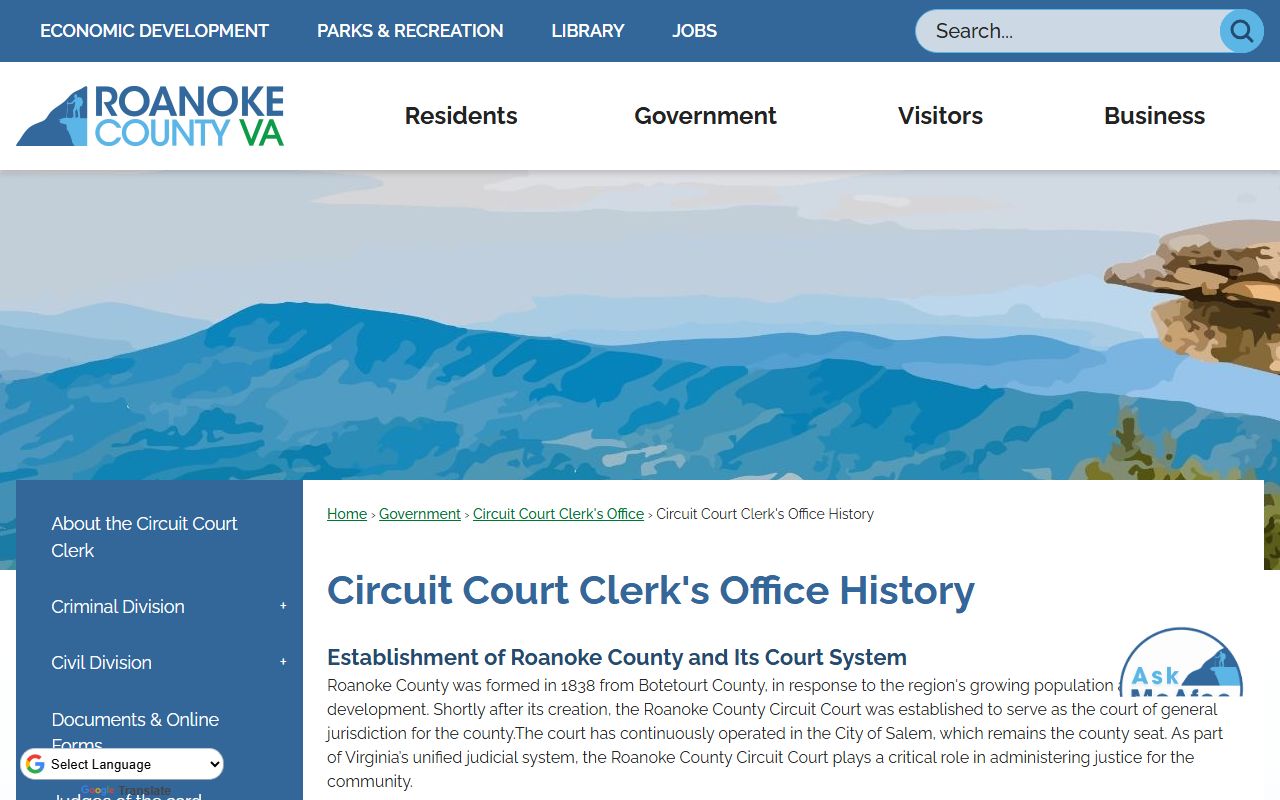 Roanoke County Virginia genealogy circuit court clerk records
