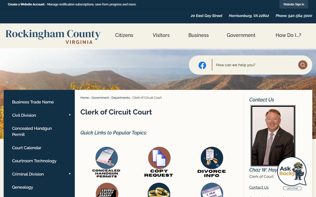 Rockingham County Virginia genealogy clerk of circuit court Harrisonburg