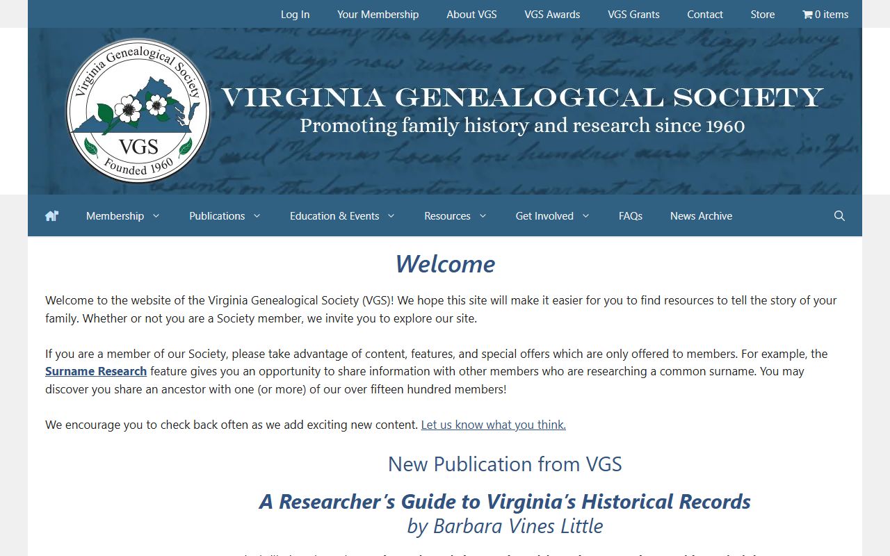 Virginia Genealogical Society for family history research
