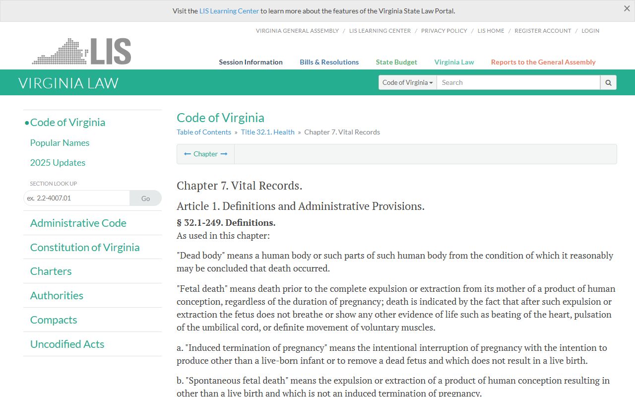 Virginia vital records statutes and genealogy law